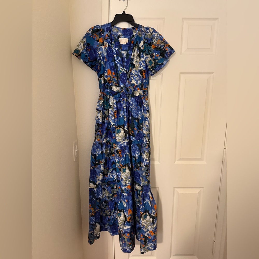 Anthropologie Blue Floral Tiered Maxi Dress - Picture 2 of 5